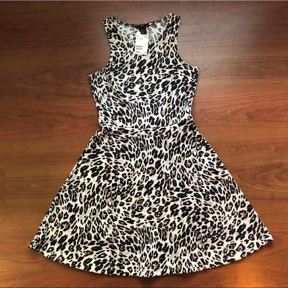 New H&M Fit n Flare Skater Leopard Dress